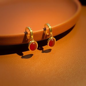 French "Designer" natural vintage red agate earrings, Monica series high-end light luxury niche stud earrings