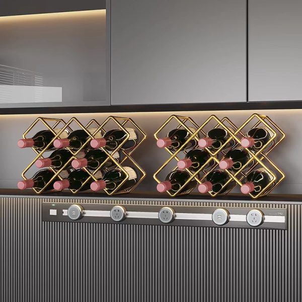 Red wine rack light luxury ornaments household diagonal wine bottle storage rack diamond lattice wine rack high-end wine cabinet decorations