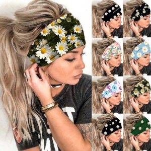Chrysanthemum Floral Print Women's Bandana Sports Headband Wide Brim Yoga Headband Soft Scrunchie Headgear Headband