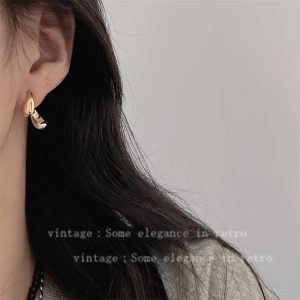 Two-color stitching drop earrings are niche and unique, with a versatile personality, simple stud earrings, and women's autumn and winter luxury