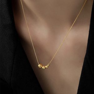 European and American simple five blessing gold bead necklace women's non-fading, high-end sense of cold, wind-plated 18k gold, temperament, trendy accessories