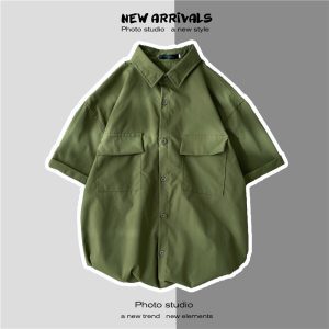 Cargo short-sleeved shirts, men's summer, thin Hong Kong style, ins, handsome, trendy jackets, casual youth couple shirts