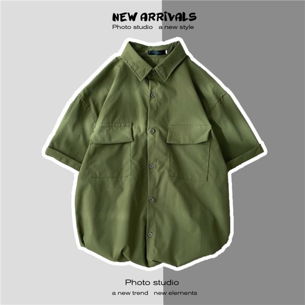 Cargo short-sleeved shirts, men's summer, thin Hong Kong style, ins, handsome, trendy jackets, casual youth couple shirts - Image 5