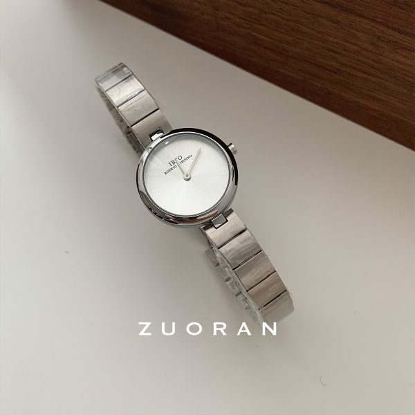 ZUORAN silver round cool fashion minimalist temperament watch niche high-end quartz women's watch cross-border