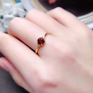 Imitation 925 silver red gemstone garnet women's ring opening design ins simple style fashion birthday gifts Japan and South Korea