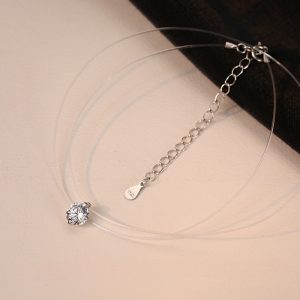 S925 sterling silver mermaid tears invisible fishing line moissanite necklace girls' clavicle chain exquisite zircon niche versatile