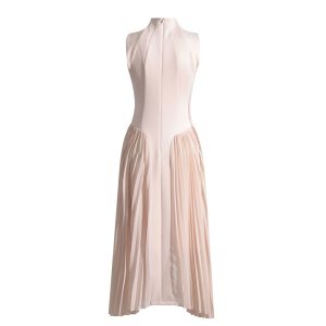 Fashion temperament dress women's 2025 summer new socialite-style sleeveless solid color pleated slim high-end skirt