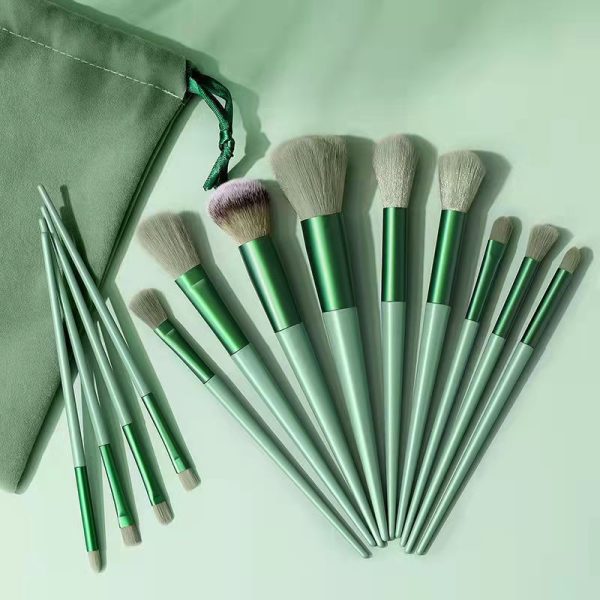Upgraded 13 Four Seasons Green Makeup Brush Set A full set of soft bristle Cangzhou loose powder eyeshadow brush beauty tools - Image 2