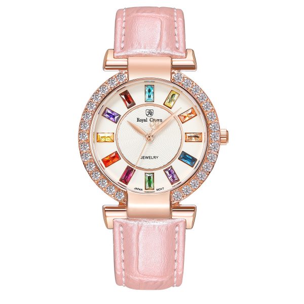 Royal Crown Fashion Watch Casual Strap Coloured Zircon Coloured Diamond Women's Watch - Image 4