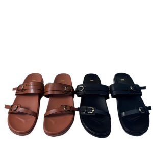 ZA 2024 New Women's Shoes with Buckle Flats Sandals for Beach Slippers to wear at home and out