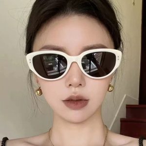 New beige retro cat eye trend sunglasses women's face show small personality wind anti-ultraviolet high-end sunglasses