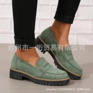 2024 New Spring and Autumn Loafers, Large Size Casual Scrub, British Style Women's Shoes, Block Heel, Thick Sole, Foreign Trade Vintage
