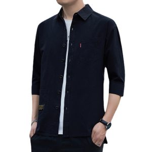 Summer 2025 Trendy Versatile Cropped Sleeve Shirt Men's Cargo Shirt Loose Fit Short Sleeve Jacket