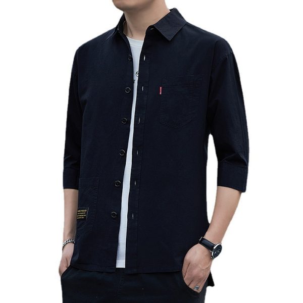 Summer 2025 Trendy Versatile Cropped Sleeve Shirt Men's Cargo Shirt Loose Fit Short Sleeve Jacket - Image 5