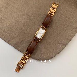 ZUORAN Maillard Brown Rectangular Leather Bracelet Style Exquisite Vintage Trend Women's Quartz Watch Live