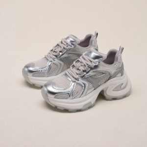 Full soft leather ~ thick sole inner heightened casual sneakers women's 2025 spring new mesh breathable fashion dad shoes
