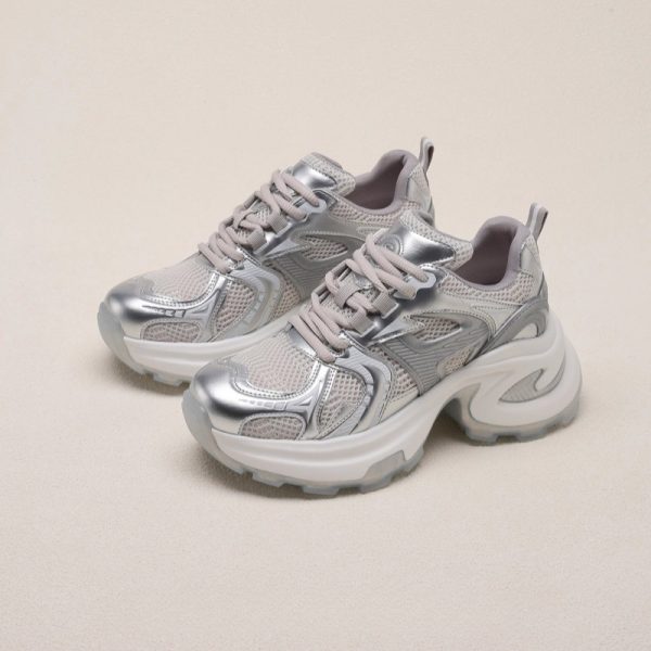 Full soft leather ~ thick sole inner heightened casual sneakers women's 2025 spring new mesh breathable fashion dad shoes