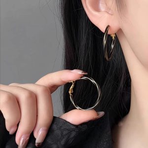 2025 New French Retro Black Oil Drip Oil Exaggerated Large Earring Earrings Women European and American Advanced Sensibility Circle Earrings Women