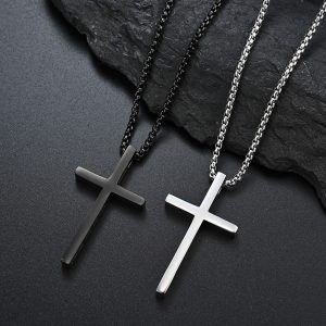 European and American hot selling stainless steel men's Bible verse cross necklace versatile and high-end sense does not fade side engraving