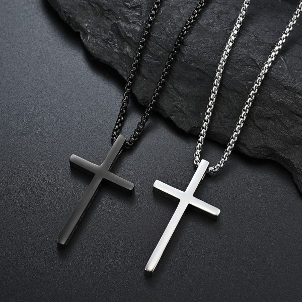 European and American hot selling stainless steel men's Bible verse cross necklace versatile and high-end sense does not fade side engraving - Image 3
