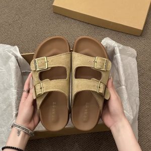 Flatform thick-soled slippers women's summer wear ins tide 2025 new retro with skirt heightened Birkenstock sandals