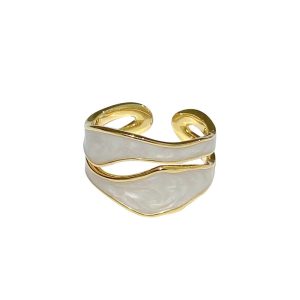 Geometric double-layer hollow ring, women's fashion temperament, irregular drop glaze, color-blocked open ring, ins wind index finger ring