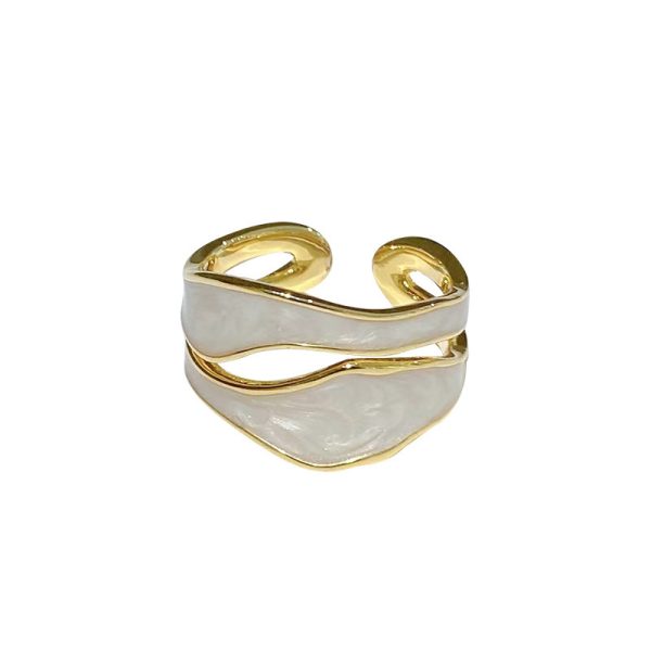 Geometric double-layer hollow ring, women's fashion temperament, irregular drop glaze, color-blocked open ring, ins wind index finger ring - Image 5