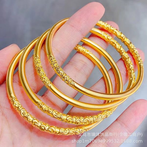 Ancient Bauhinia Flower Curly Grass Pattern Bracelet Women's Vietnamese Sha Jin Court Style Solid Bracelet Long-lasting Hand Jewelry