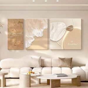 Cream simple living room decoration painting flower high-end sofa background wall painting texture atmospheric sandstone triptych mural