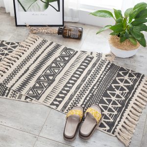 Retro ethnic style, simple cotton and linen, small fresh floor mat, living room, bedroom, bedside mat, retro ethnic style, tassel blanket