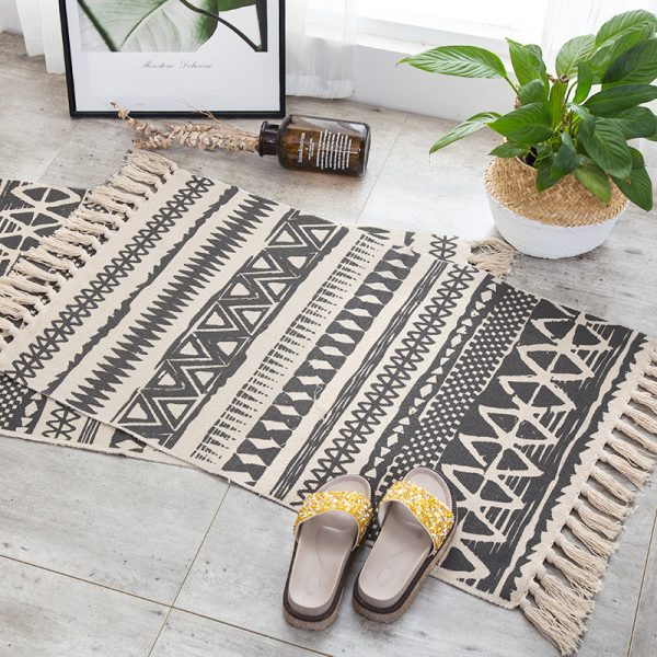 Retro ethnic style, simple cotton and linen, small fresh floor mat, living room, bedroom, bedside mat, retro ethnic style, tassel blanket - Image 2