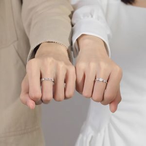 "Gardenia" couple ring, a pair of niche design engraved rings for men and women, commemorative birthday, Valentine's Day gift