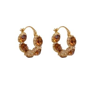 French retro temperament, Hong Kong style, exquisite zircon circle earrings, niche design, light luxury, high-end fashion earrings, women