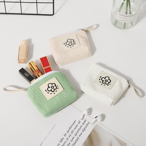 WW Japanese Cute Simple Waffle Coin Purse Women's Small Portable Wrist Bag Summer Flowers New 2024 - Image 4
