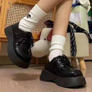 Half support two-wear shoes, small leather shoes, women's 2024 new round toe single shoes, loafers, heightened thick soles, college style, British style