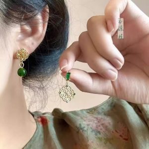 Retro tiger's eye earrings, high-end sense of uniqueness and exquisite hollow earrings, autumn and winter new Chinese style asymmetrical earrings