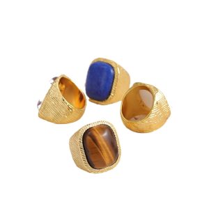 Original design European and American style jewelry square stone inlaid gold fashion personality trend ring for women