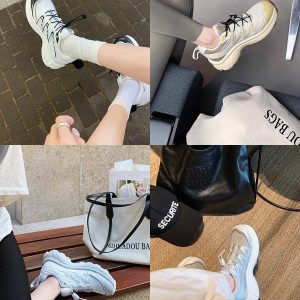 Grape mom studiolee leather platform sole heightened sporty style drawstring light casual color-blocked dad shoes for women