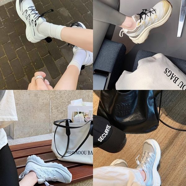 Grape mom studiolee leather platform sole heightened sporty style drawstring light casual color-blocked dad shoes for women - Image 3