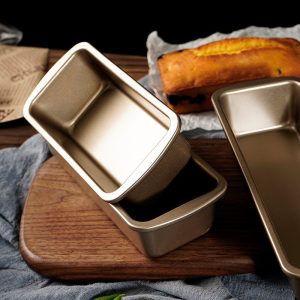 Baking tools: non-stick carbon steel brown bear toast box flat side rectangular gold oven baking bread cake tin