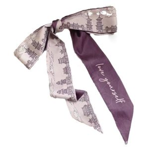 French silk scarf bow tie hair retro national style oil painting silk scarf headband female tie turban long strip streamer Korean version