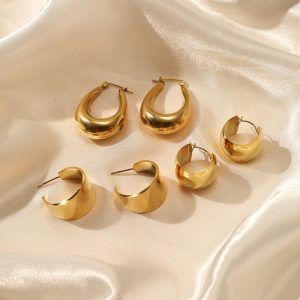 French Light Luxury Geometric Shape Stainless Steel Earrings Women's Personality Simple Sense of Luxury 14K Gold Plated Titanium Steel Earrings