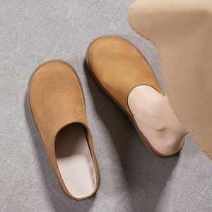 2025 spring/summer new flat cowhide toe sandals soft-soled soft-faced leather semi-slippers comfortable and versatile women's shoes