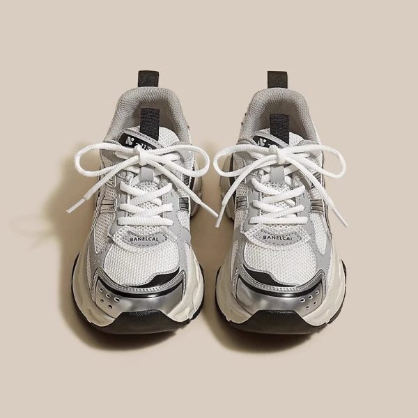 Ruoji Versatile Color-blocking Distressed Platform Daddy Shoes Women's 2024 Spring and Autumn New Mesh Breathable Casual Sports Shoes