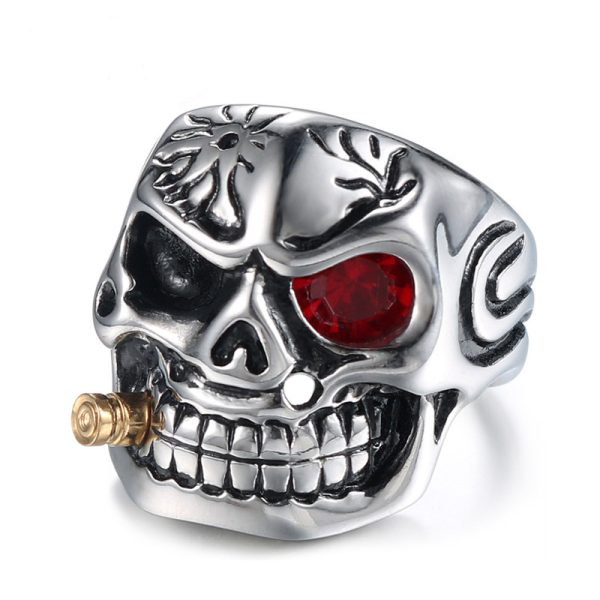 Halloween Skull Ring Men Vintage Diamond-Encrusted Cyclops Dragon Pipe Cigar Skull Ring Halloween Jewelry - Image 2