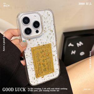 Suitable for iPhone16promax Risshin bucket gold foil epoxy rubber phone case Apple 15 transparent anti-drop protective case