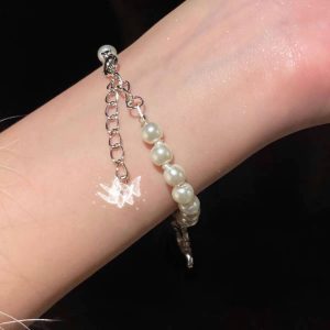 Saturn pearl bracelet women's silver full of diamonds, light luxury, niche delicate design, high-end retro ins-style bracelet