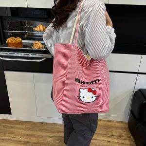 Cute cat blue plaid shoulder bag for women large capacity tote bag commuter shopping bag handbag plaid bag for women
