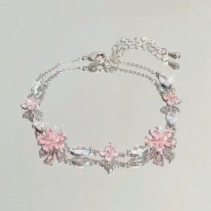 Pink zircon cherry blossom bow bracelet women's ins niche light luxury temperament high-end cold girlfriend hand ornament girl