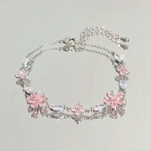 Pink zircon cherry blossom bow bracelet women's ins niche light luxury temperament high-end cold girlfriend hand ornament girl - Image 4